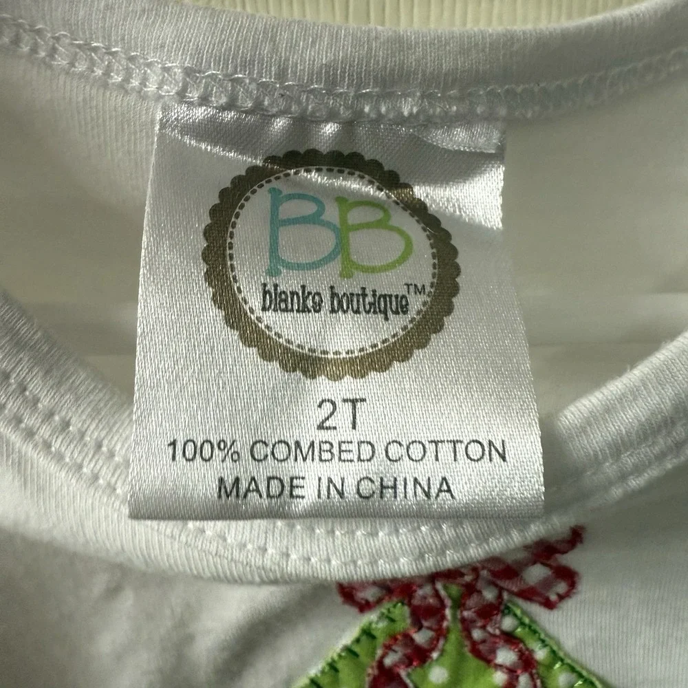 Blanke Boutique Girls 2T White Long Sleeve Christmas‎ Tree Ruffle Shirt